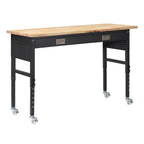VEVOR 1524 mm Adjustable Workbench, 680 kg Load Capacity, Garage Workbench with Drawer, Power Outlet, Wheels, and Pegboard, Heavy Duty Oak Wood Top Work Table for Garage, Workshop, Office, and Home