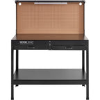 VEVOR Workbench A3 Steel Work Bench For Garage max. 1500W Heavy Duty Workbench 220lbs Weight Capacity 0.47" Bench top Thickness Hardwood Workbench 1.5m Cable 4xAC outlets 2xUSB ports 30xHooks