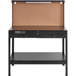 VEVOR Workbench A3 Steel Work Bench For Garage max. 1500W Heavy Duty Workbench 220lbs Weight Capacity 0.47" Bench top Thickness Hardwood Workbench 1.5m Cable 4xAC outlets 2xUSB ports 30xHooks