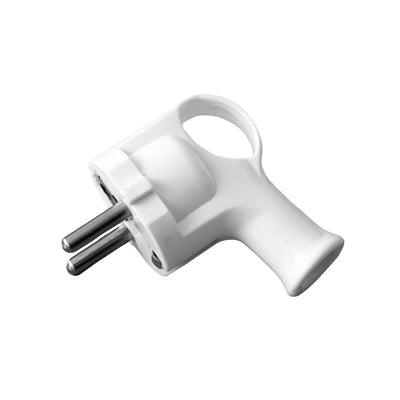 Angle plug with grounding UNISCHUKO + handle white Elgotech