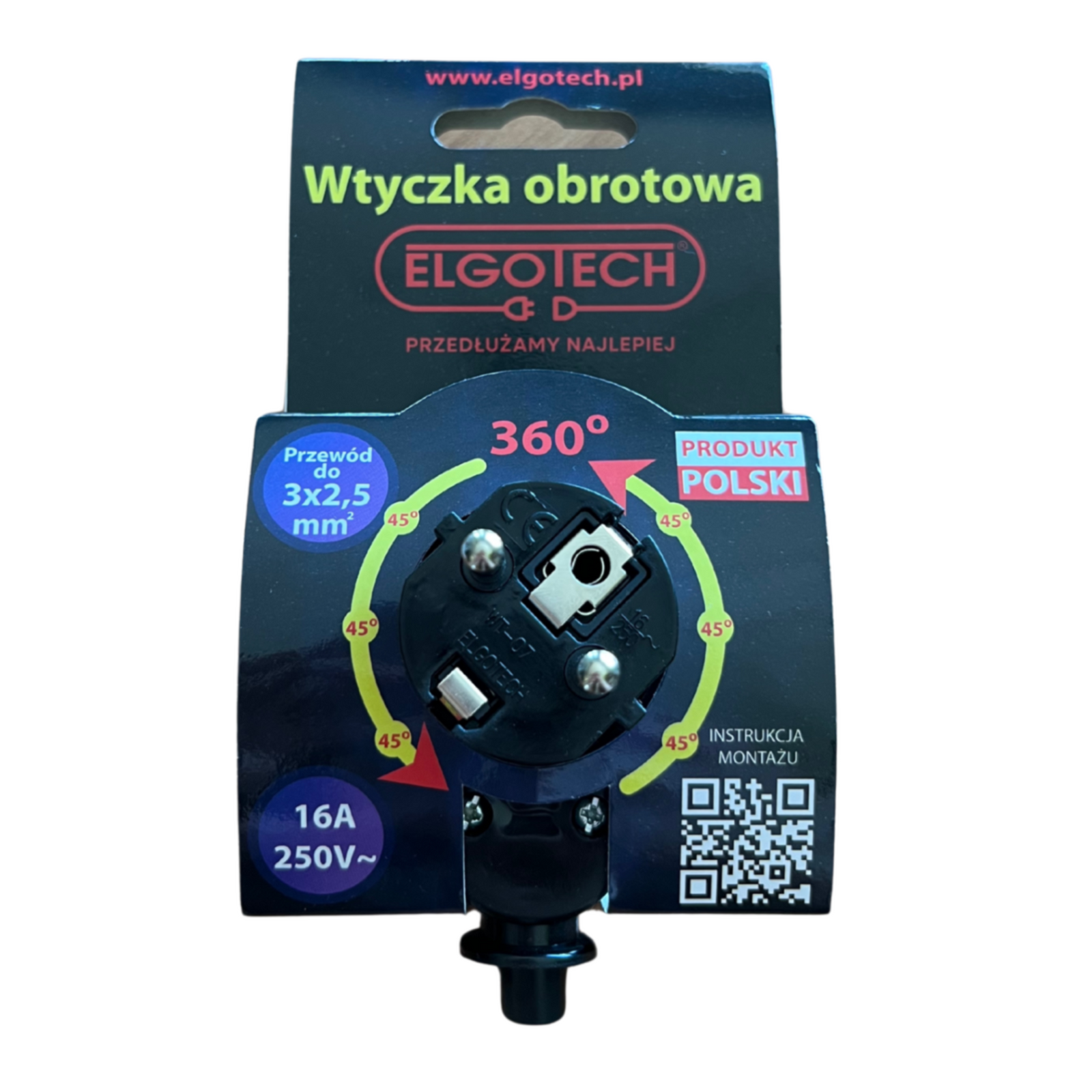 Grounded swivel plug WT-07-2 360°/45° 16A/250V black