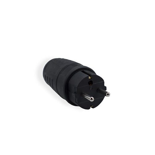 Straight plug with grounding UNISCHUKO black rubber IP44 Elgotech