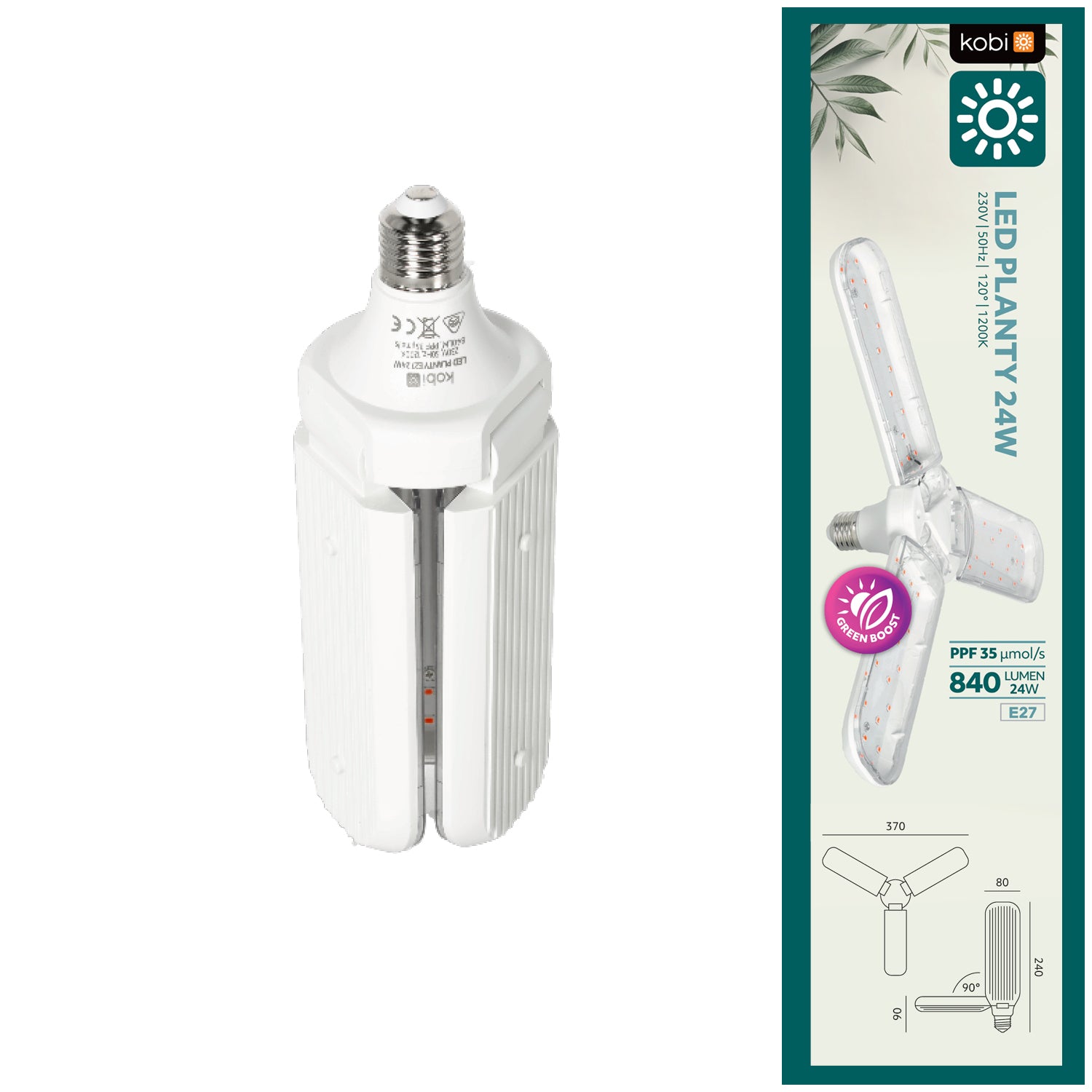 LED grow bulb LED PLANTY E27 24W Kobi Design