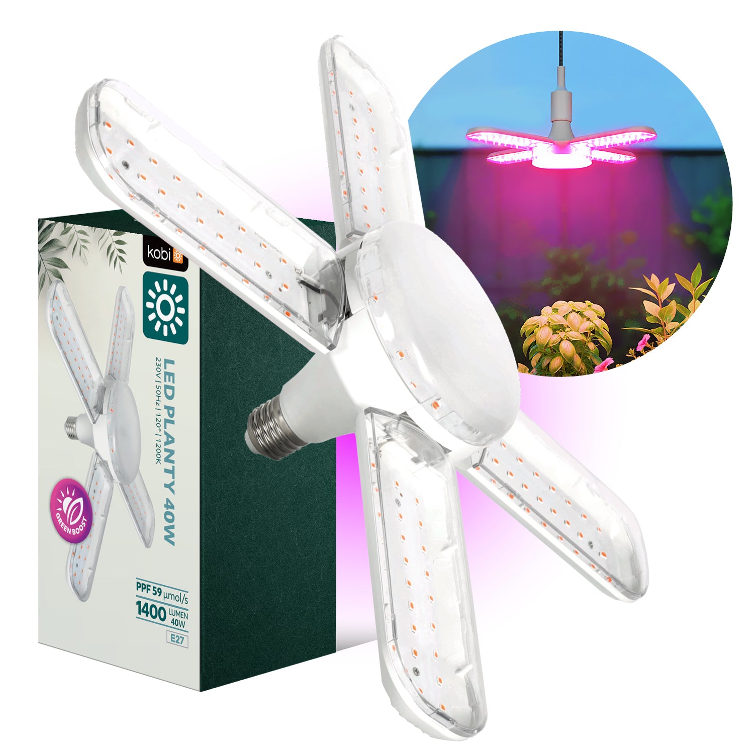 LED grow bulb LED PLANTY E27 40W Kobi Design