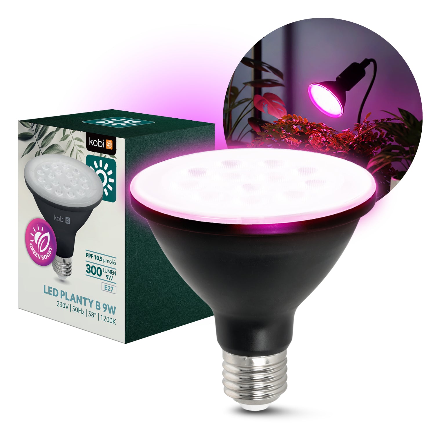 LED grow bulb LED PLANTY B E27 9W E27 1200K Black Kobi Desing