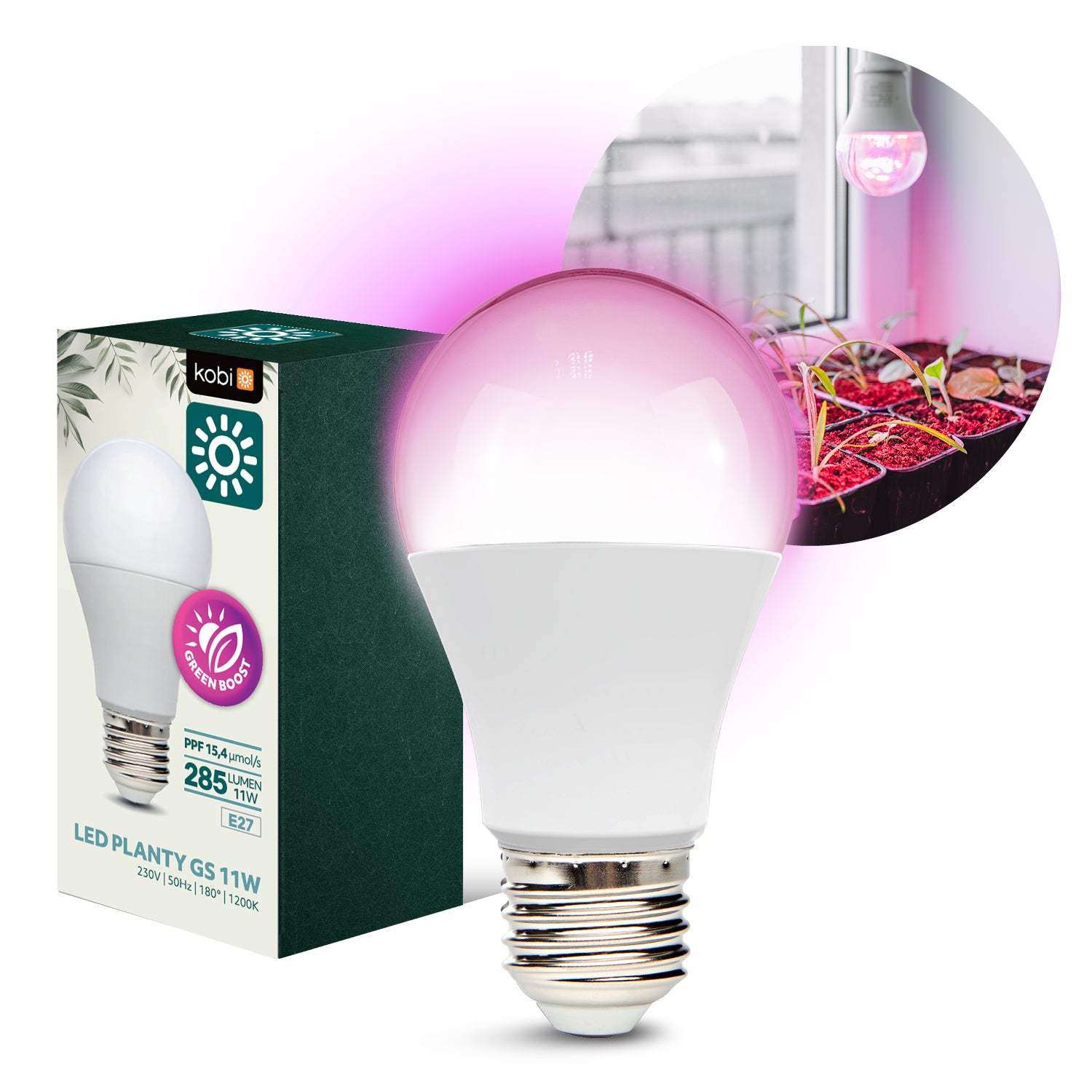 LED grow bulb LED PLANTY GS E27 11W E27 1200K Kobi Design