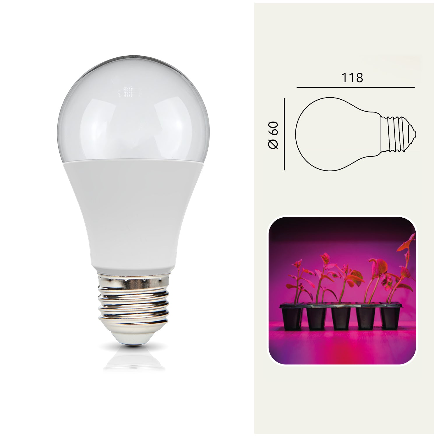 LED grow bulb LED PLANTY GS E27 11W E27 1200K Kobi Design
