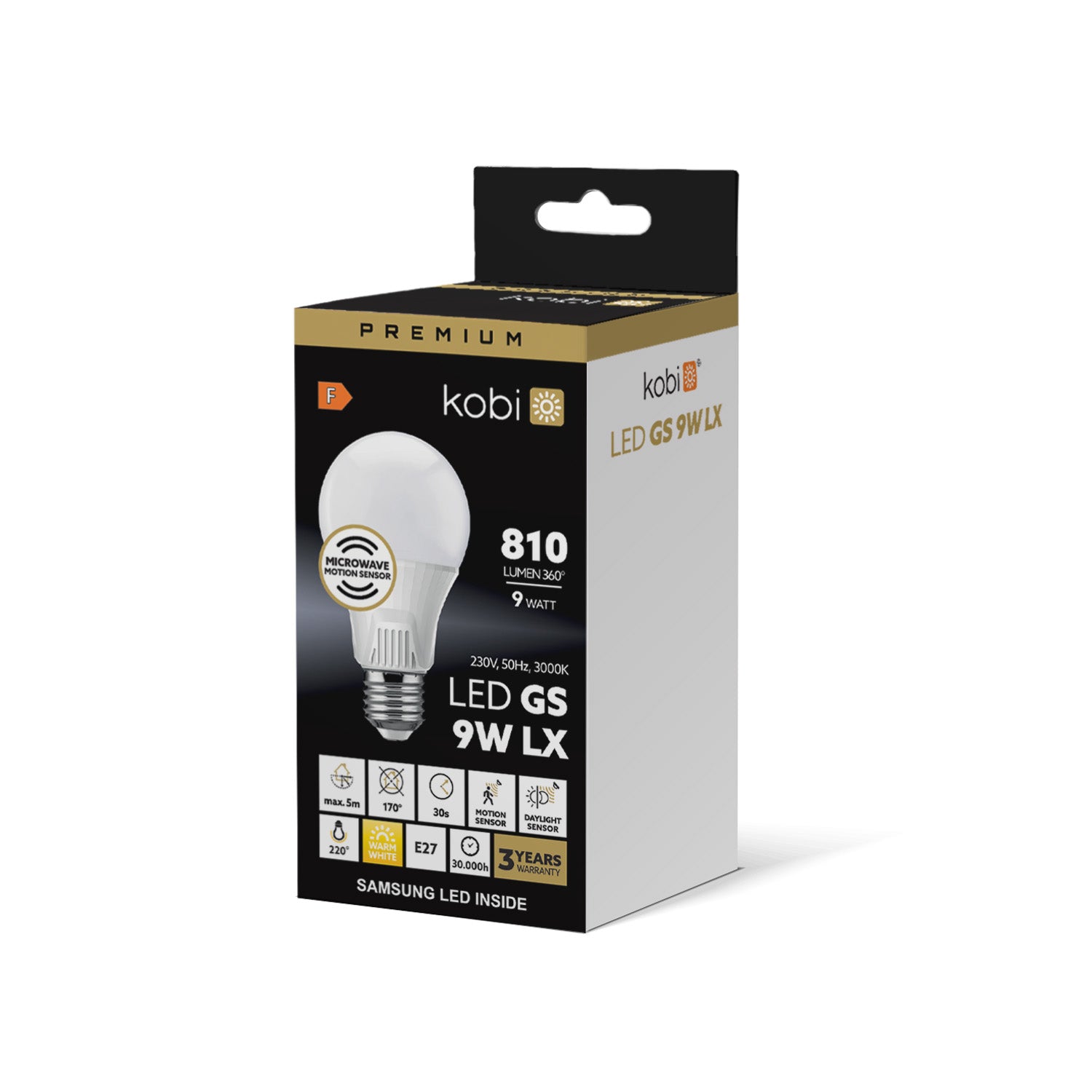 LED bulb with motion sensor GS 9W E27 3000K LX Kobi Premium