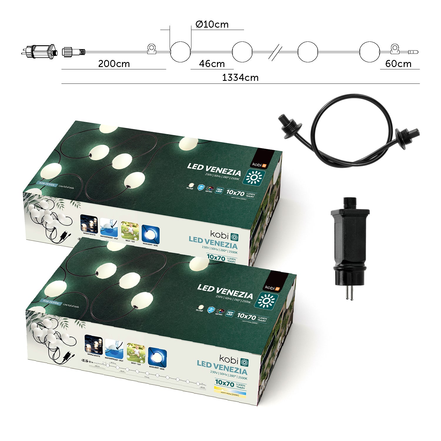 Set 2xVenezia + driver 12V 24W to VENEZIA + cable 47cm Kobi Design