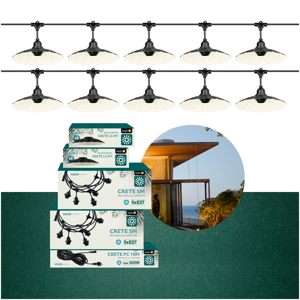 SET CRETE Garland 10m + cable 10m + 10x lampshade M1