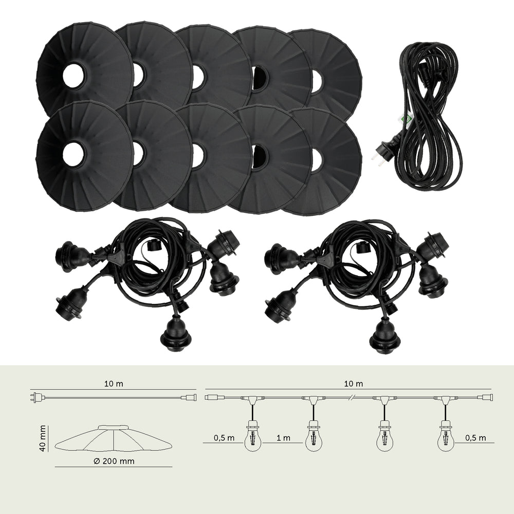 SET CRETE Garland 10m + cable 10m + 10x lampshade M1