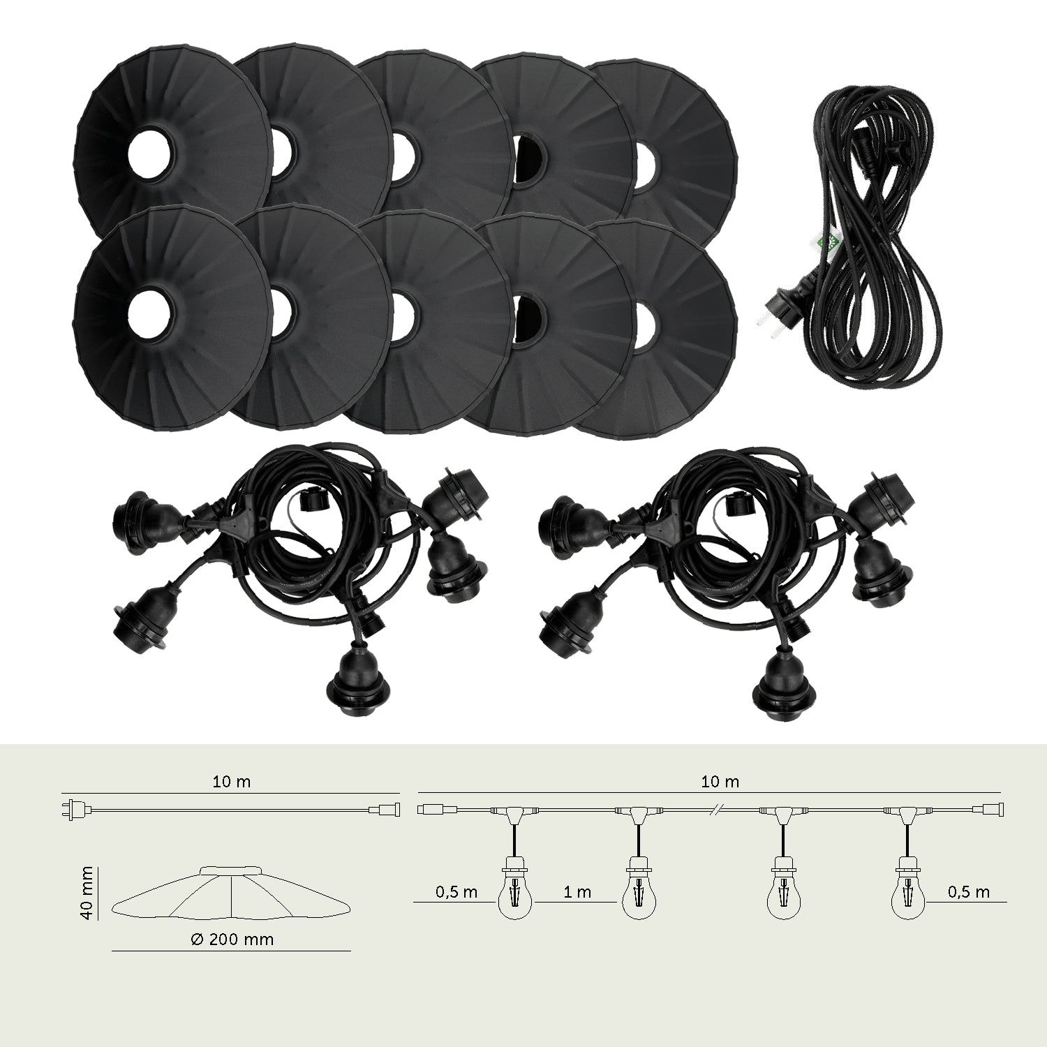 SET CRETE Garland 10m + cable 10m + 10x lampshade M1