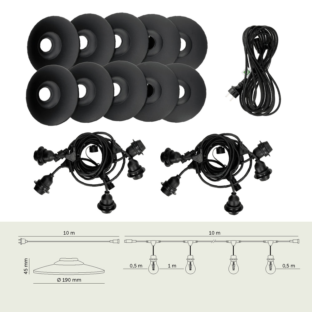 SET CRETE Garland 10m + cable 10m + 10x lampshade M2