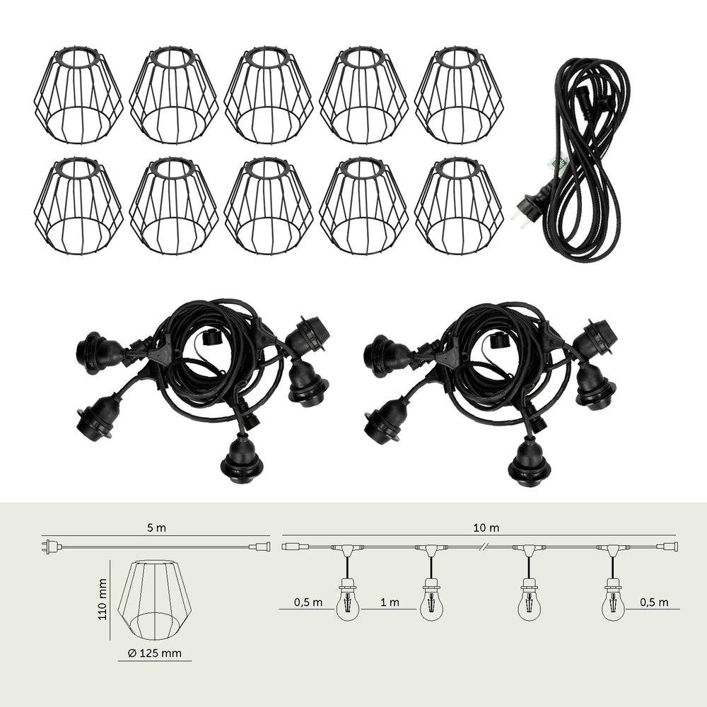 SET CRETE Garland 10m + cable 5m + 10x lampshade D1