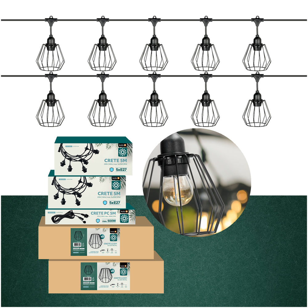 SET CRETE Garland 10m + cable 5m + 10x lampshade D1
