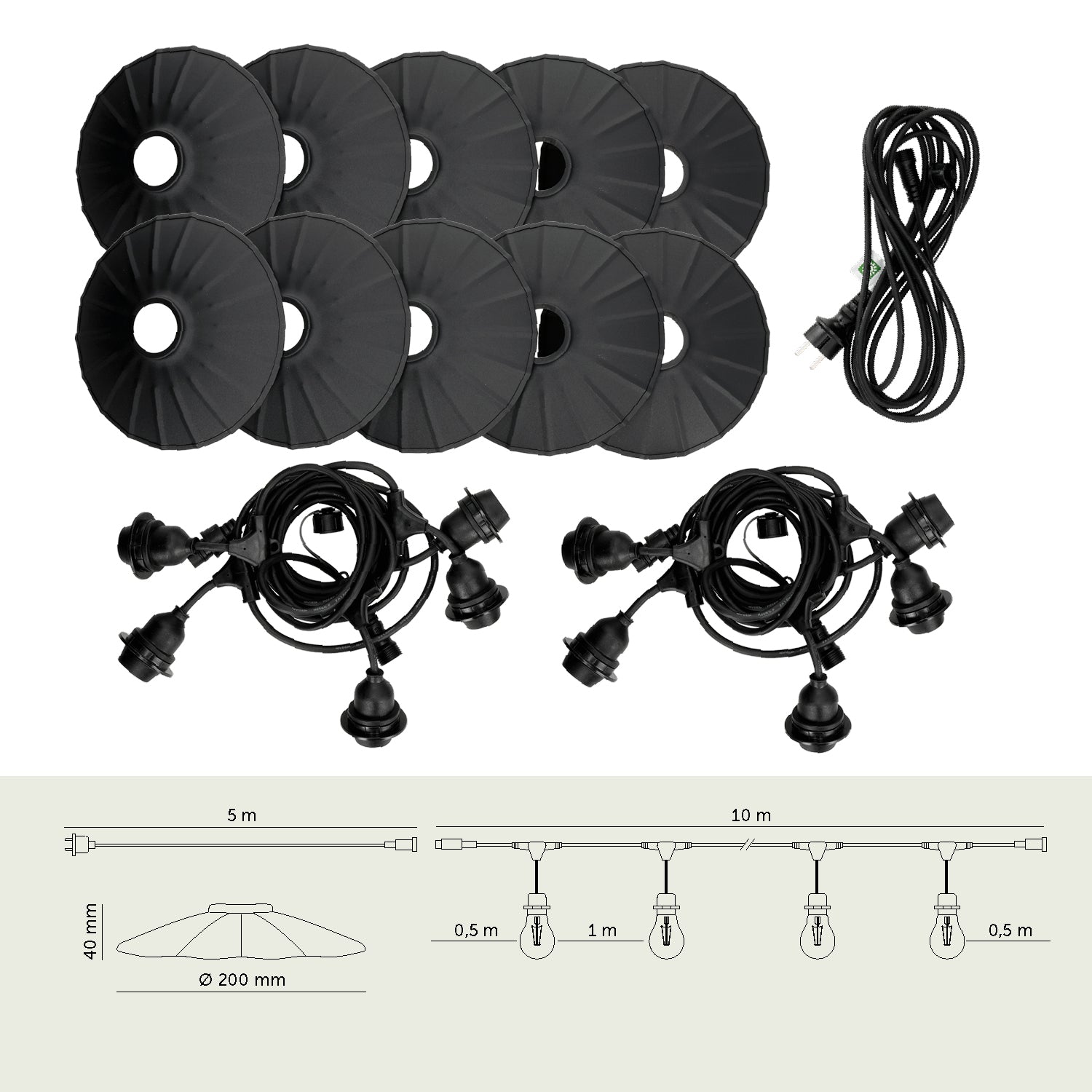 SET CRETE Garland 10m + cable 5m + 10x lampshade M1
