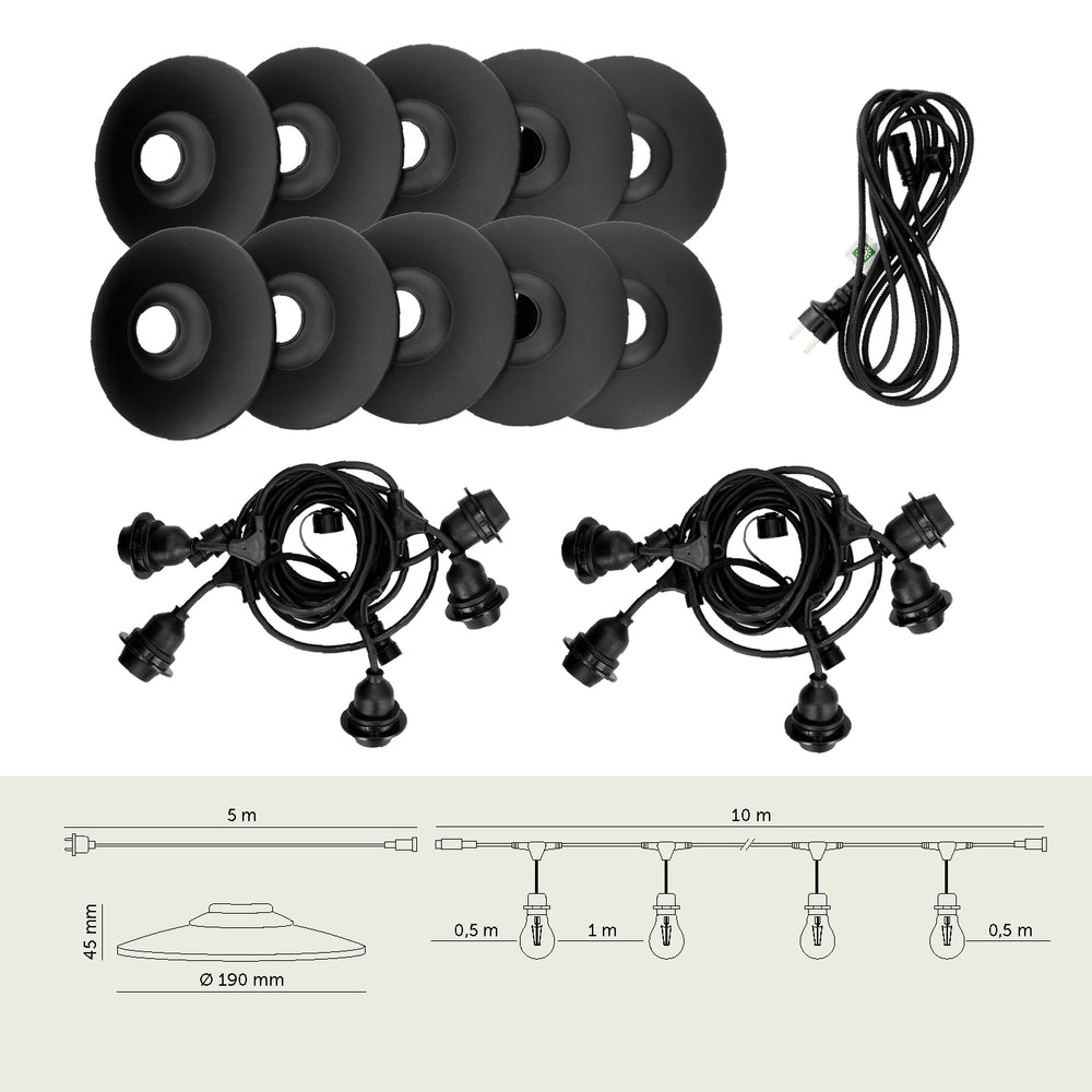 SET CRETE Garland 10m + cable 5m + 10x lampshde M2