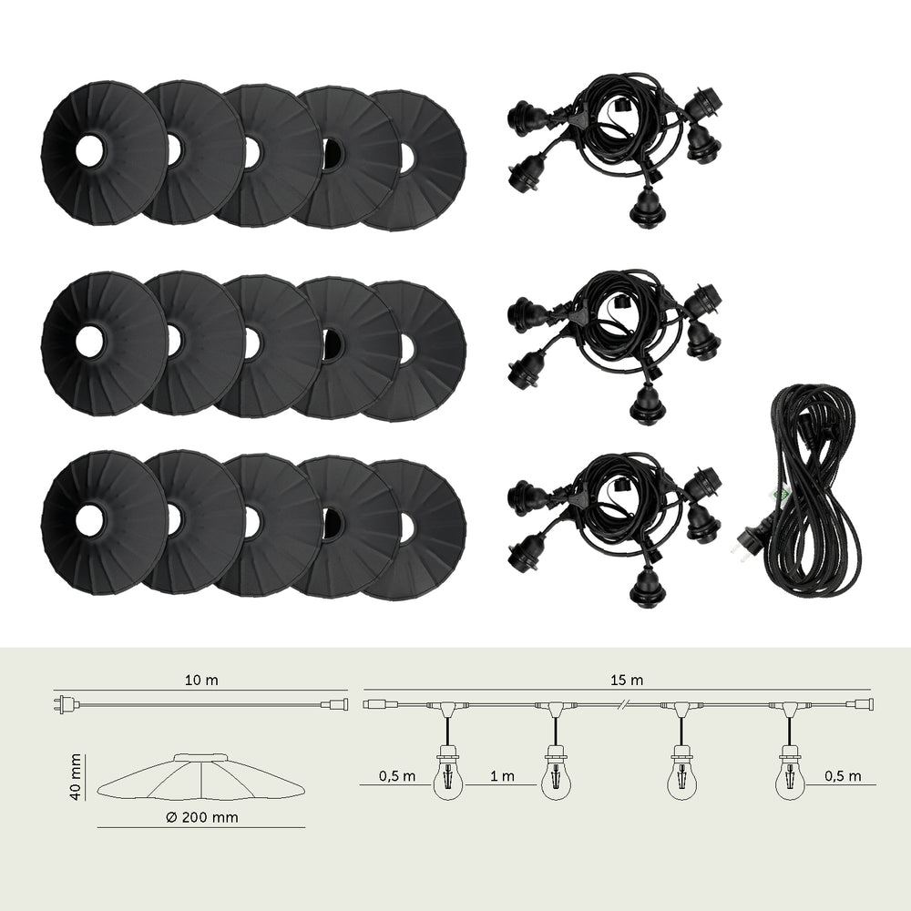 SET CRETE Garland 15m + cable 10m + 15x lampshade M1