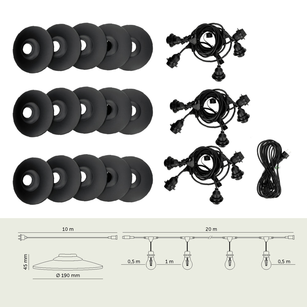 SET CRETE Garland 15m + cable 10m + 15x lampshade M2