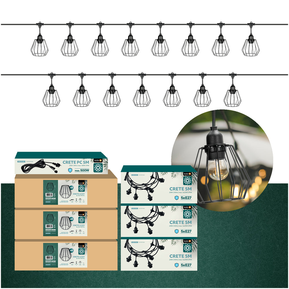 SET CRETE Garland 15m + cable 5m + 15x lampshade D1