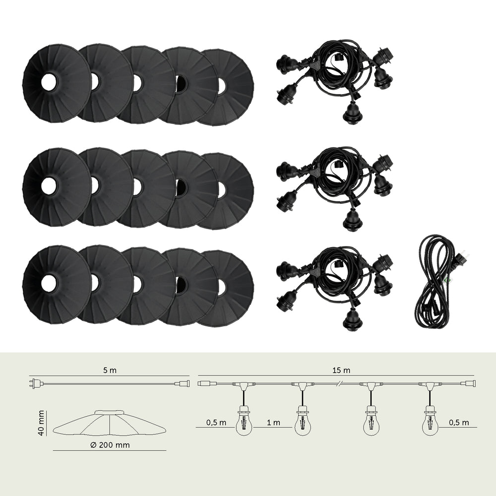 SET CRETE Garland 15m + cable 5m + 15x lampshade M1