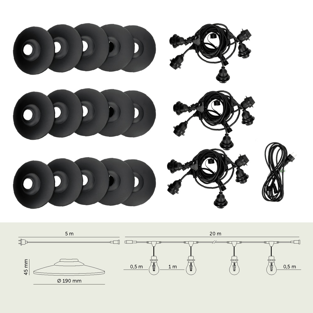 SET CRETE Garland 15m cable 5m + 15x lampshade M2
