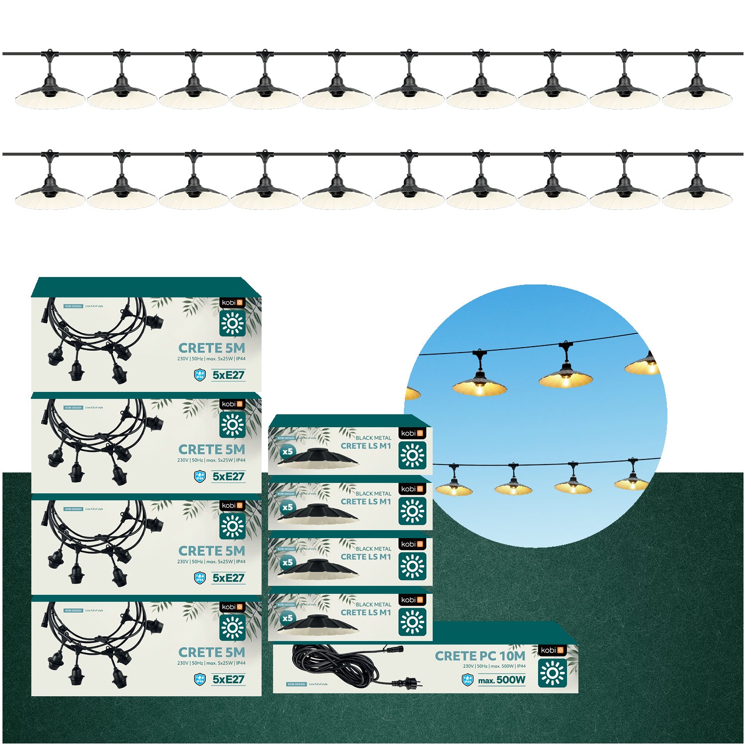 SET CRETE Garland 20m + cable 10m + 20x lampshade M1