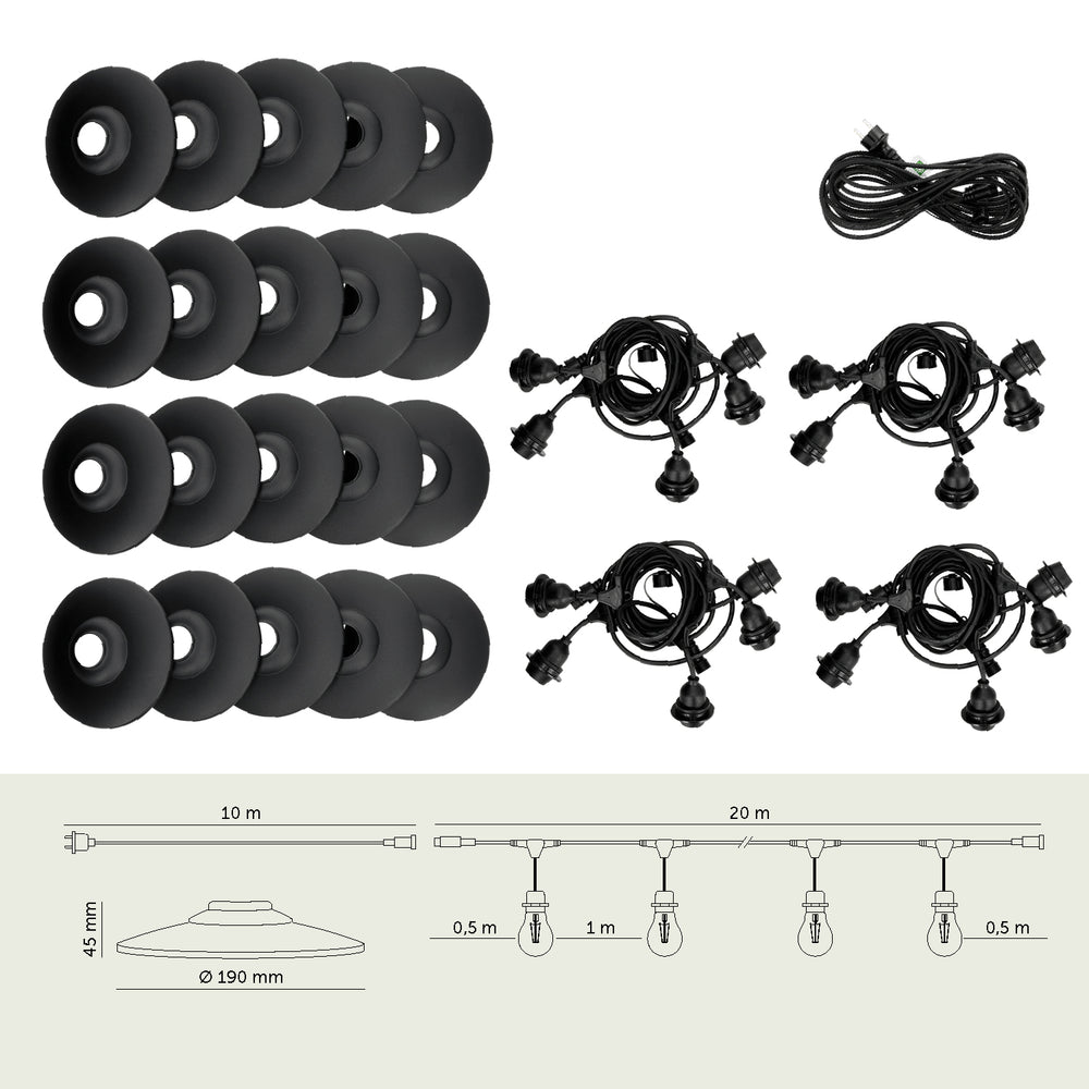 SET CRETE Garland 20m + cable 10m + 20x lampshade M2
