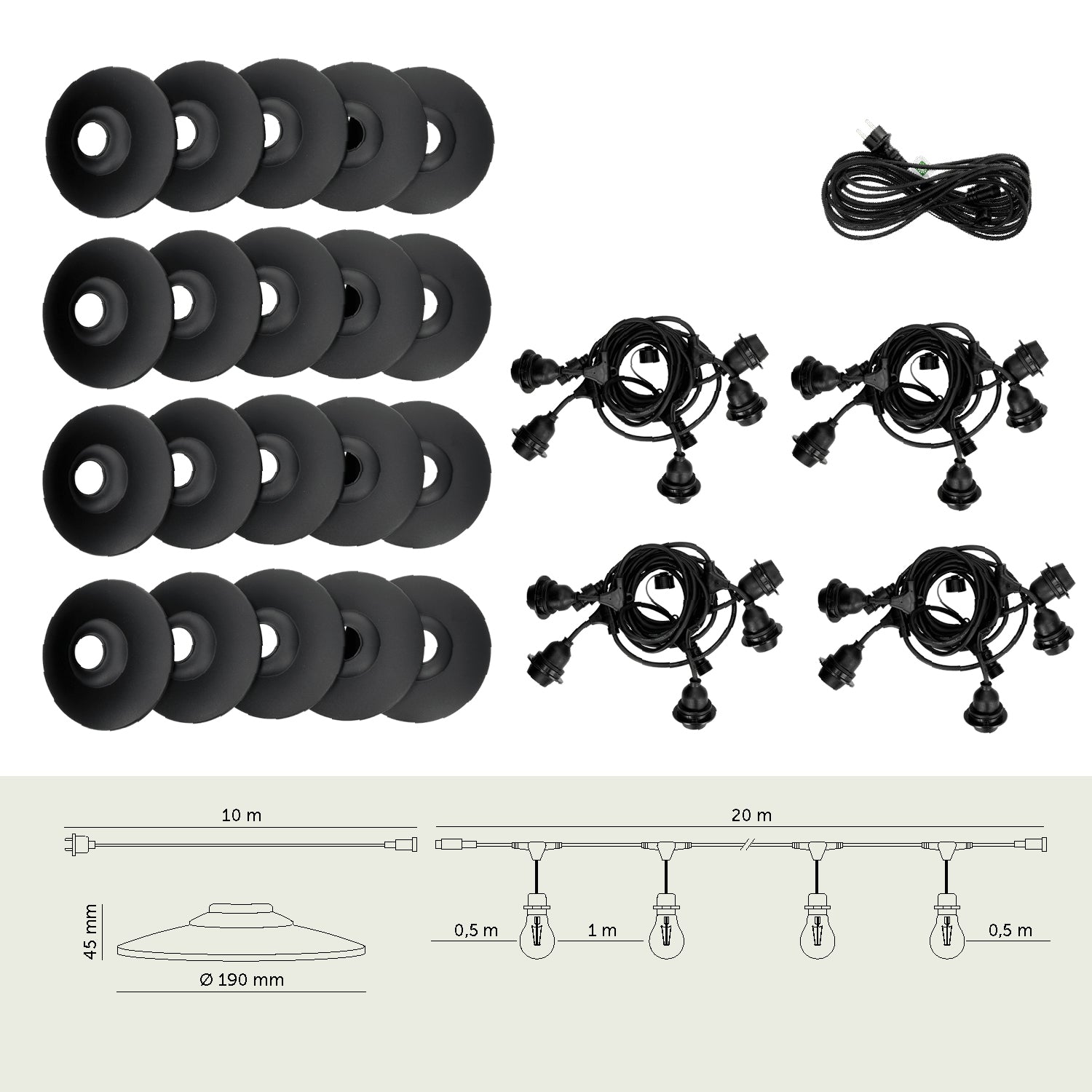SET CRETE Garland 20m + cable 10m + 20x lampshade M2