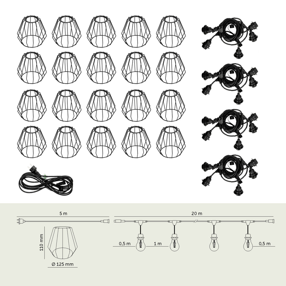 SET CRETE Garland 20m + cable 5m + 20x lampshade D1
