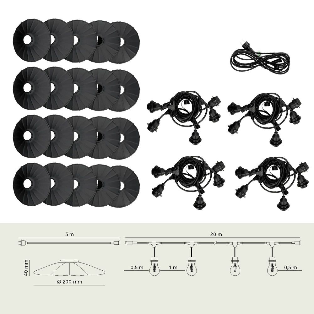 SET CRETE Garland 20m + cable 5m + 20x lampshade M1
