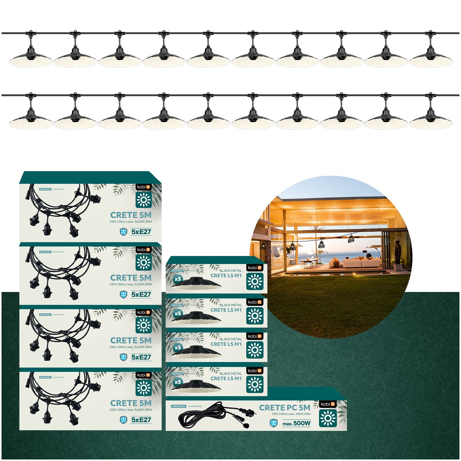 SET CRETE Garland 20m + cable 5m + 20x lampshade M1