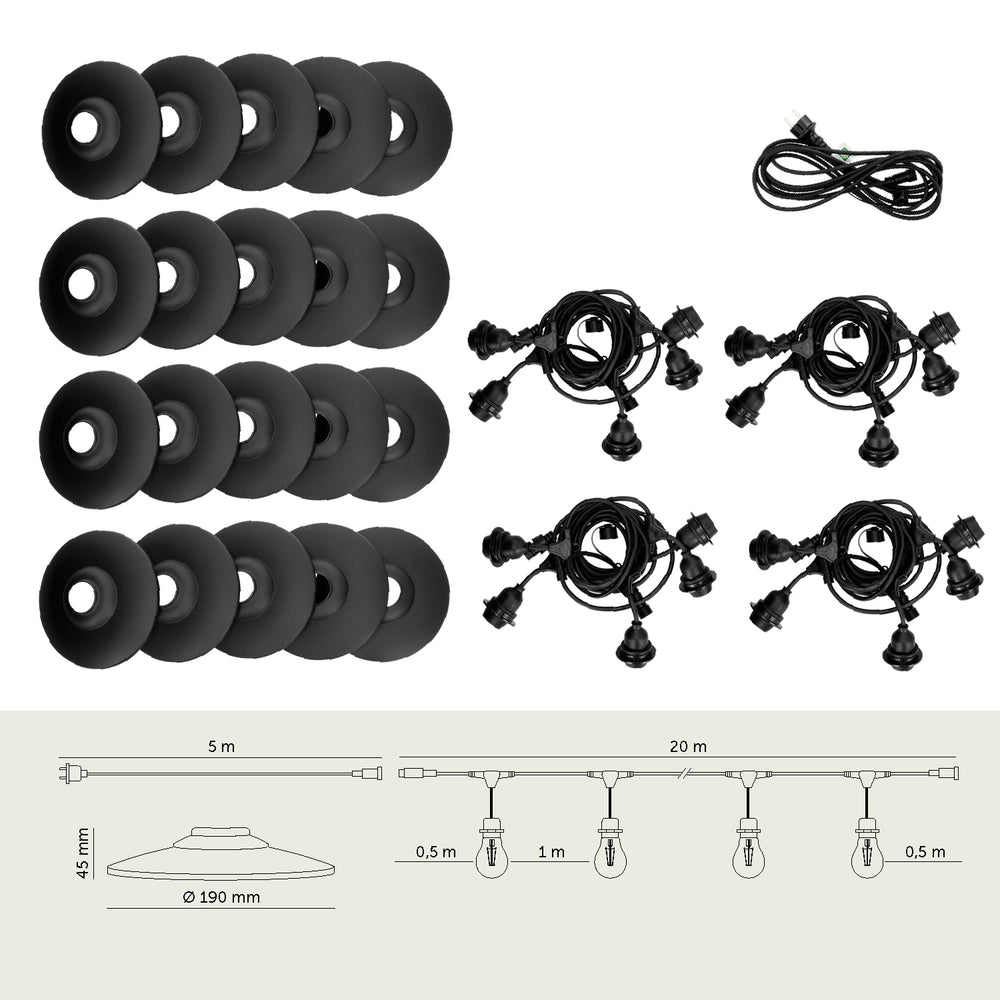 SET CRETE Garland 20m + cable 5m + 20x lampshade M2