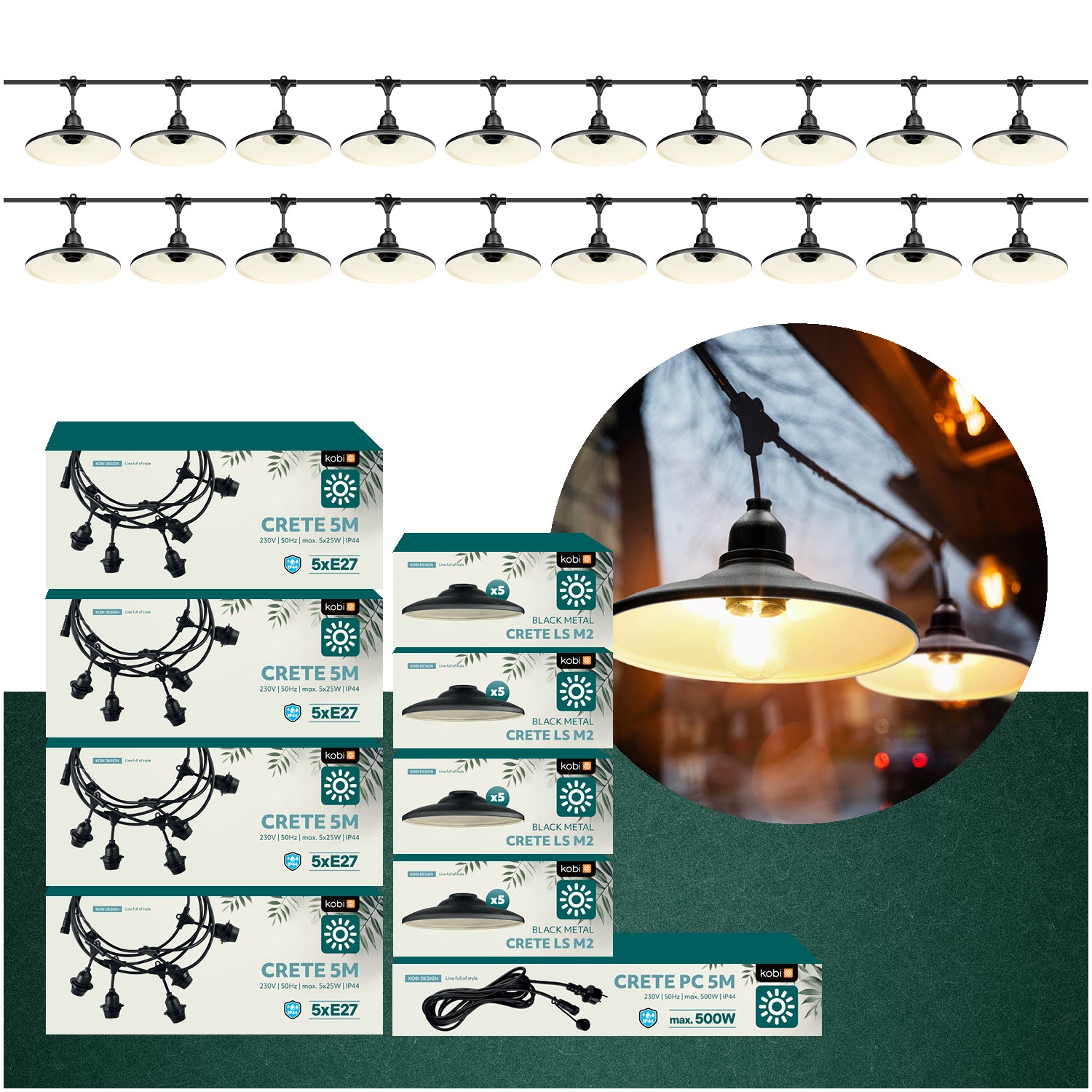 SET CRETE Garland 20m + cable 5m + 20x lampshade M2