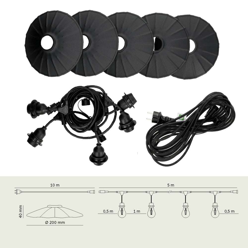 SET CRETE Garland 5m + cable 10m + 5x lampshade M1