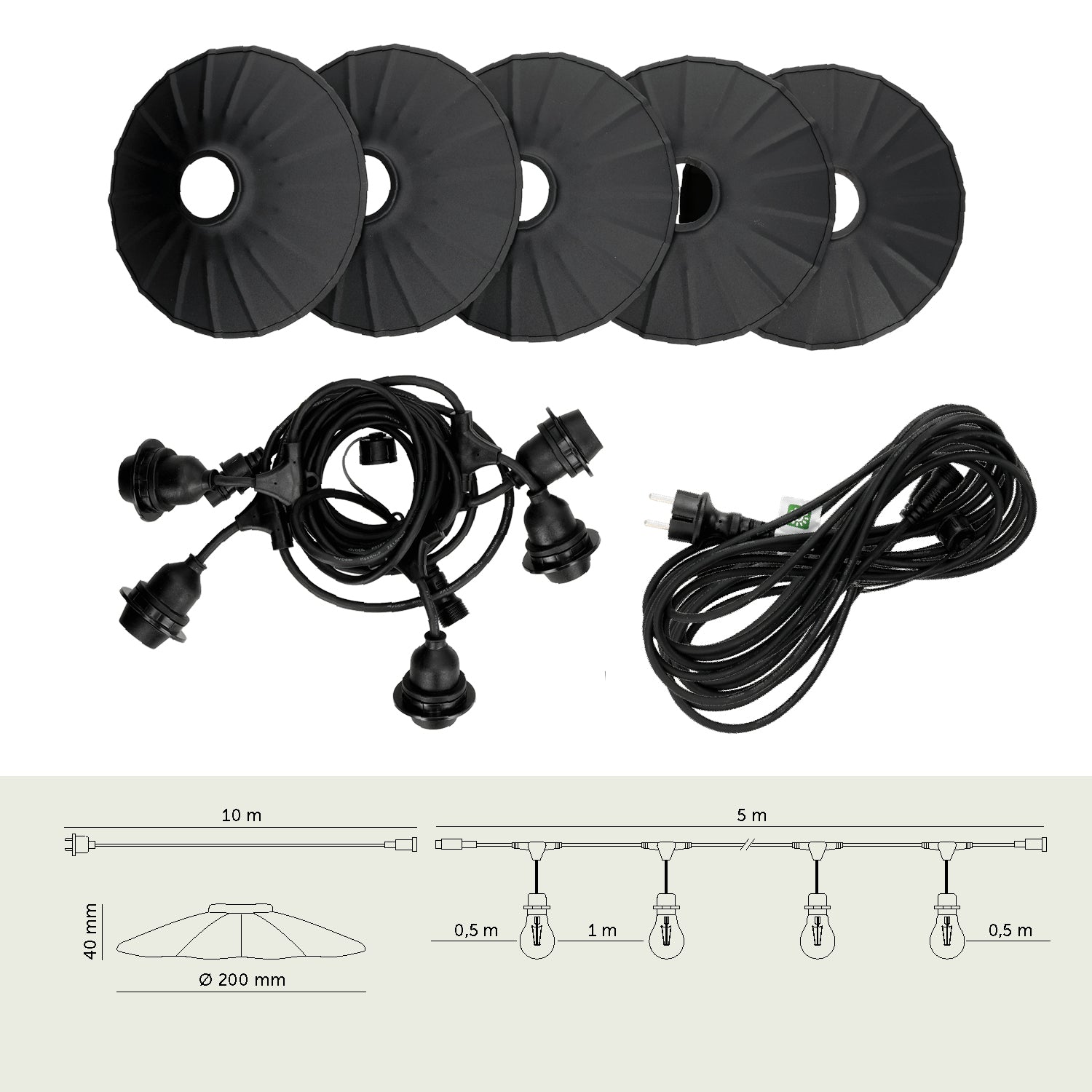 SET CRETE Garland 5m + cable 10m + 5x lampshade M1