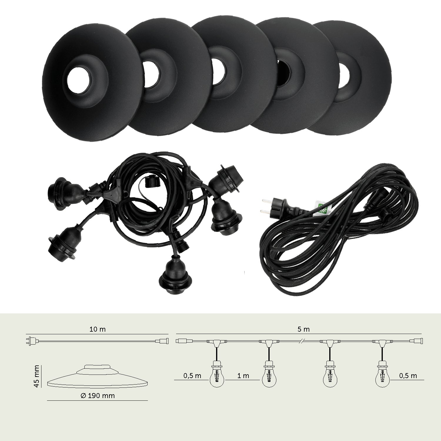 SET CRETE Garland 5m + cable 10m + 5x lampshade M2
