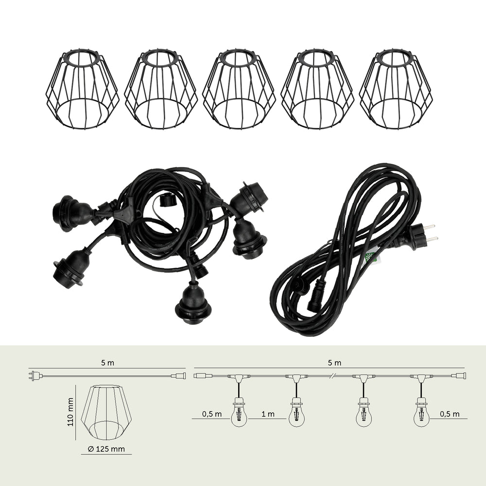 SET CRETE Garland 5m + cable 5m + 5x lampshade D1