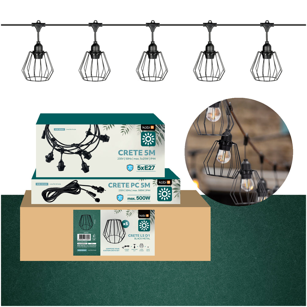 SET CRETE Garland 5m + cable 5m + 5x lampshade D1