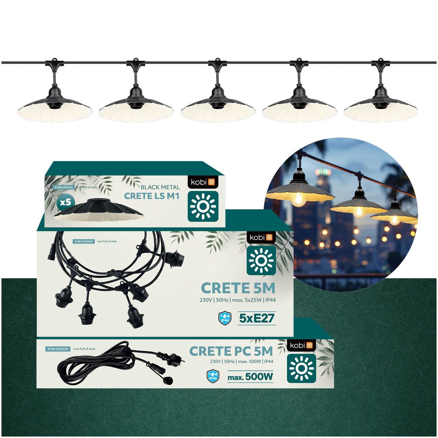 SET CRETE Garland 5m + cable 5m + 5x lampshade M1