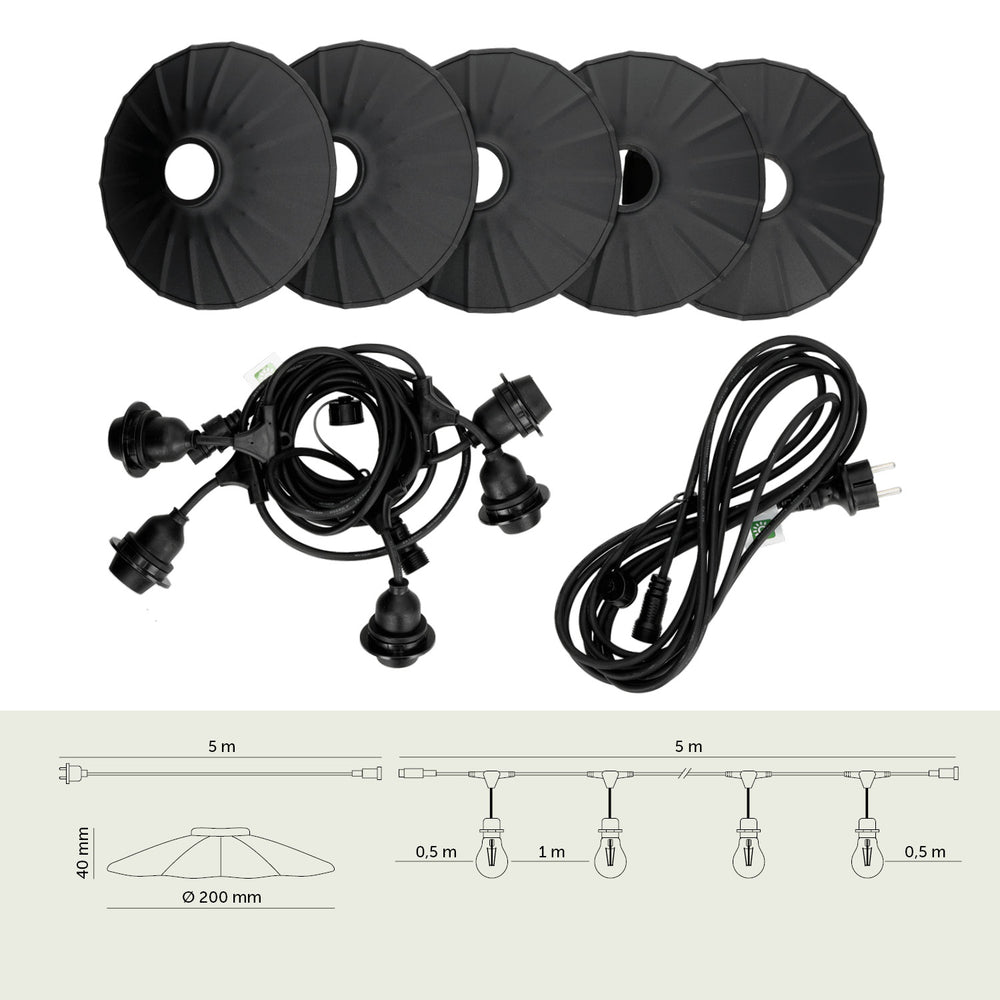 SET CRETE Garland 5m + cable 5m + 5x lampshade M1