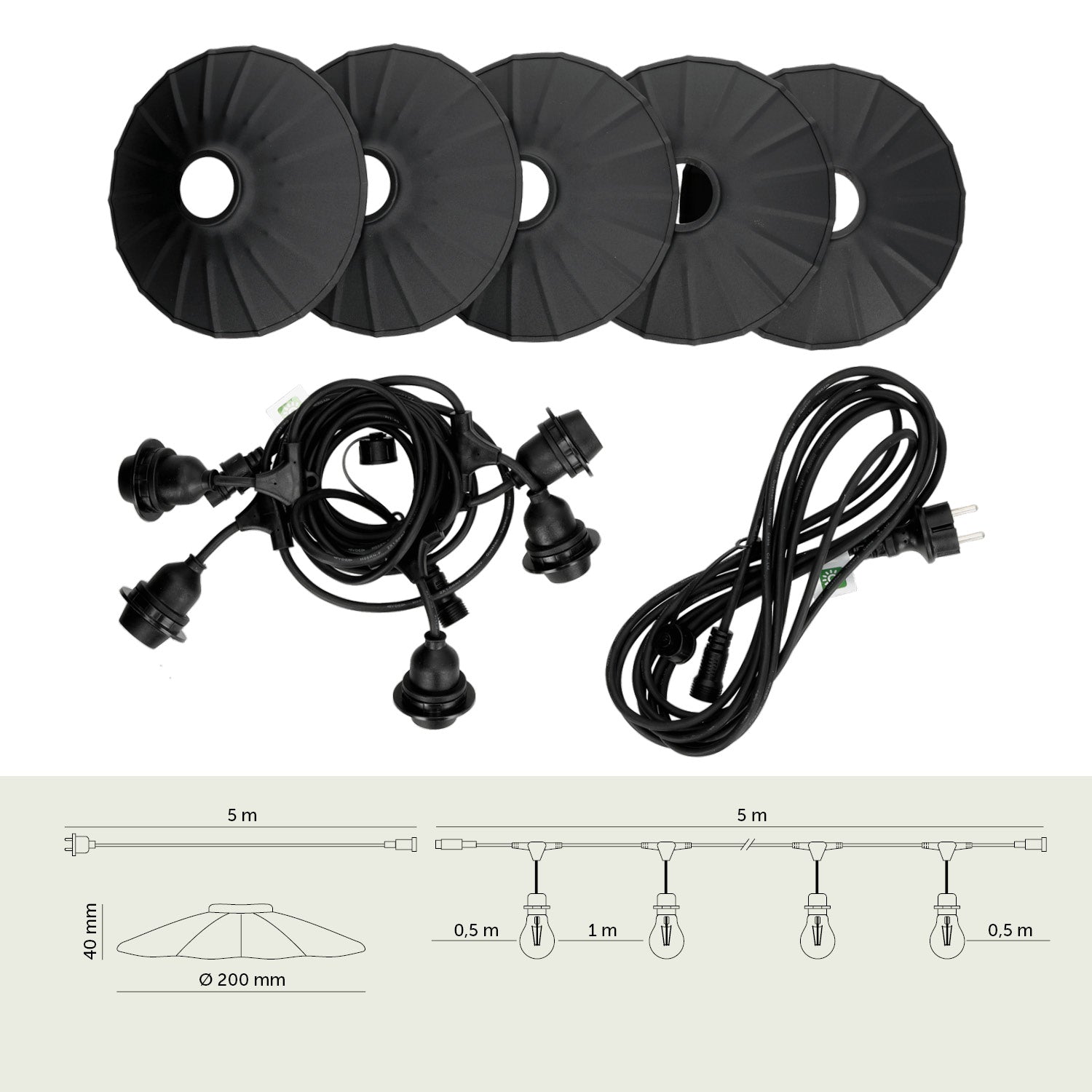 SET CRETE Garland 5m + cable 5m + 5x lampshade M1