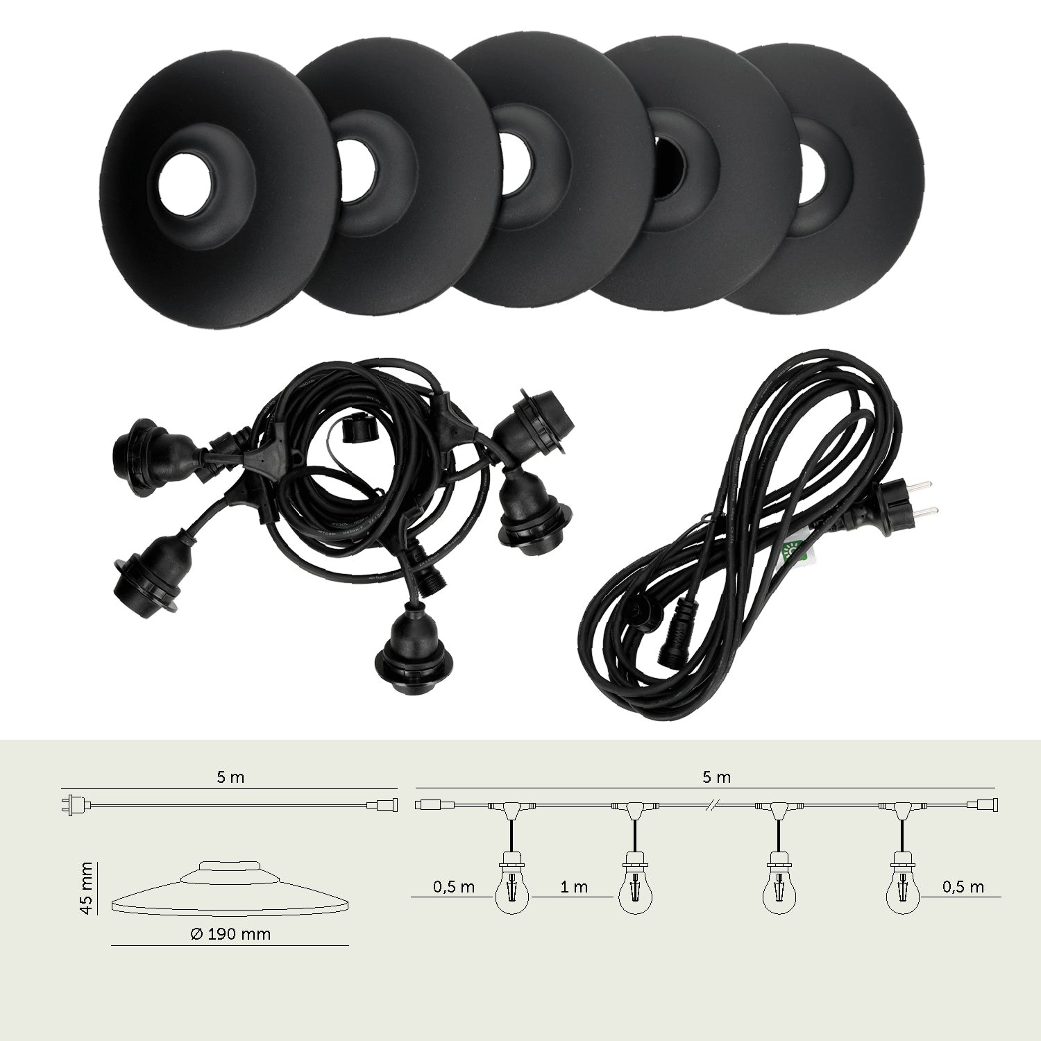SET CRETE Garland 5m + cable 5m + 5x lampshade M2