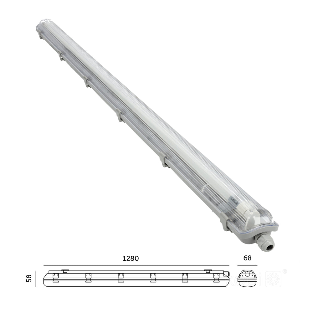 Set HERMETIC 1x120 + LED T8 18W 4000K IP65 Kobi