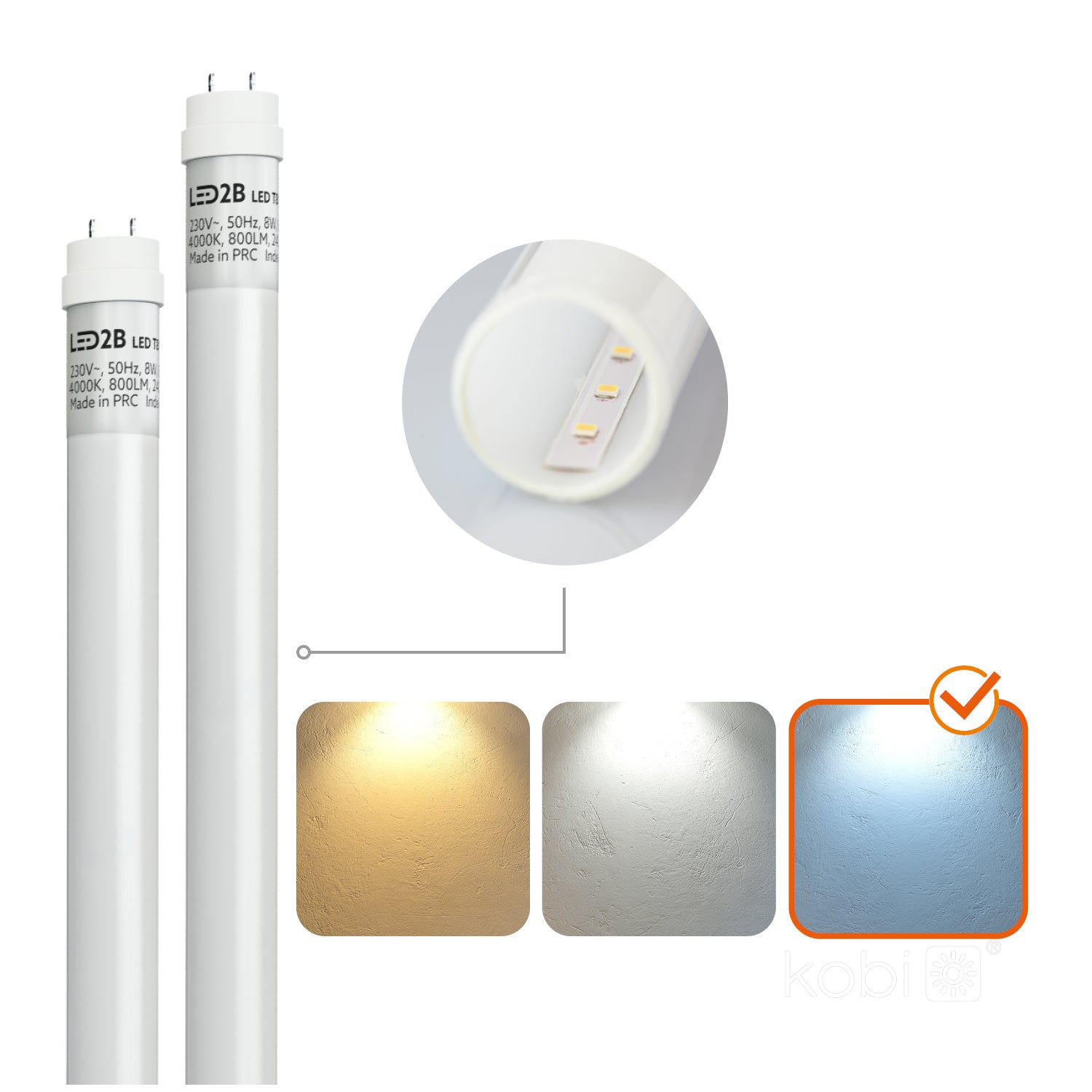 Set HERMETIC 2x120 + LED T8 18W 6500K IP65 Kobi