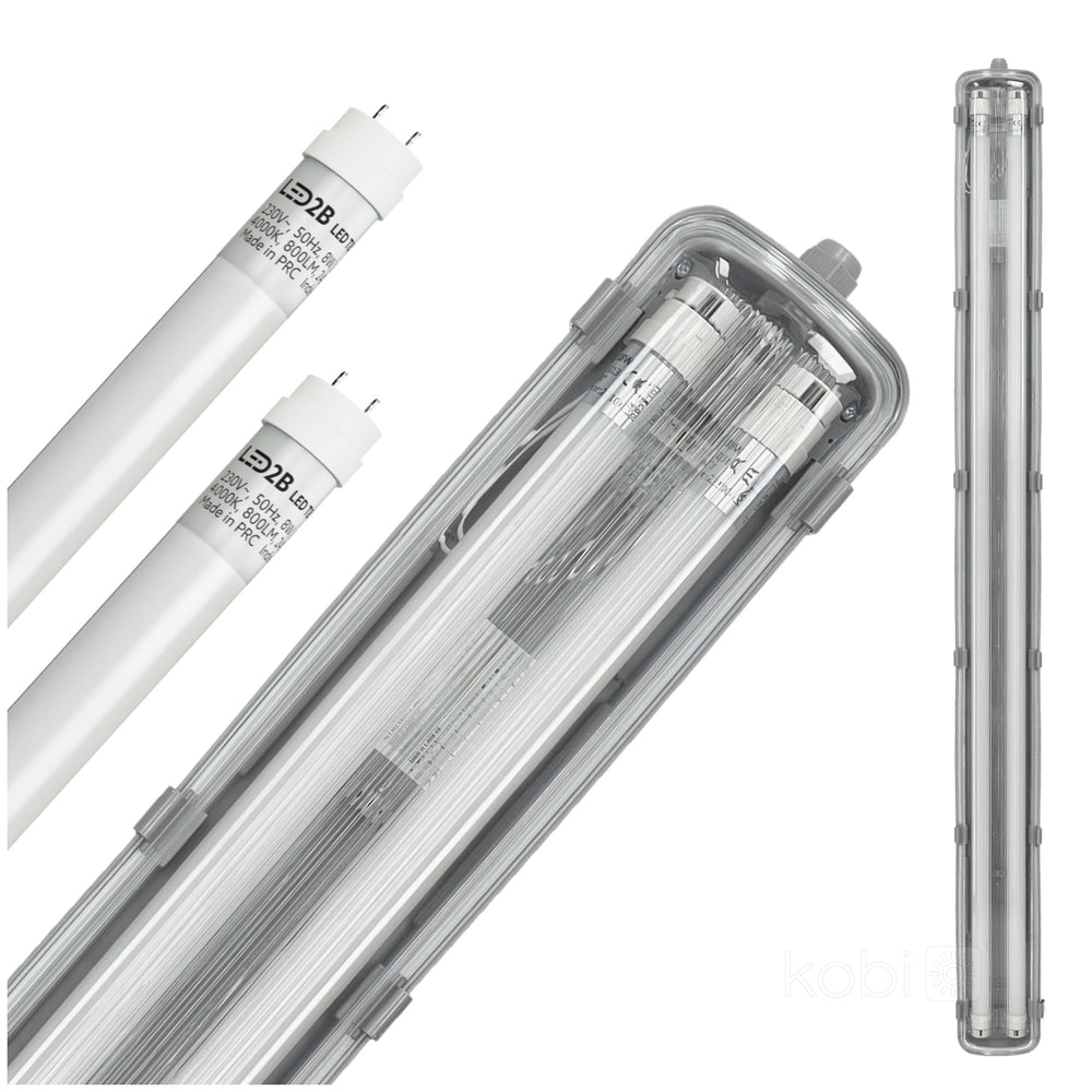 Set HERMETIC 2x120 + LED T8 18W 6500K IP65 Kobi