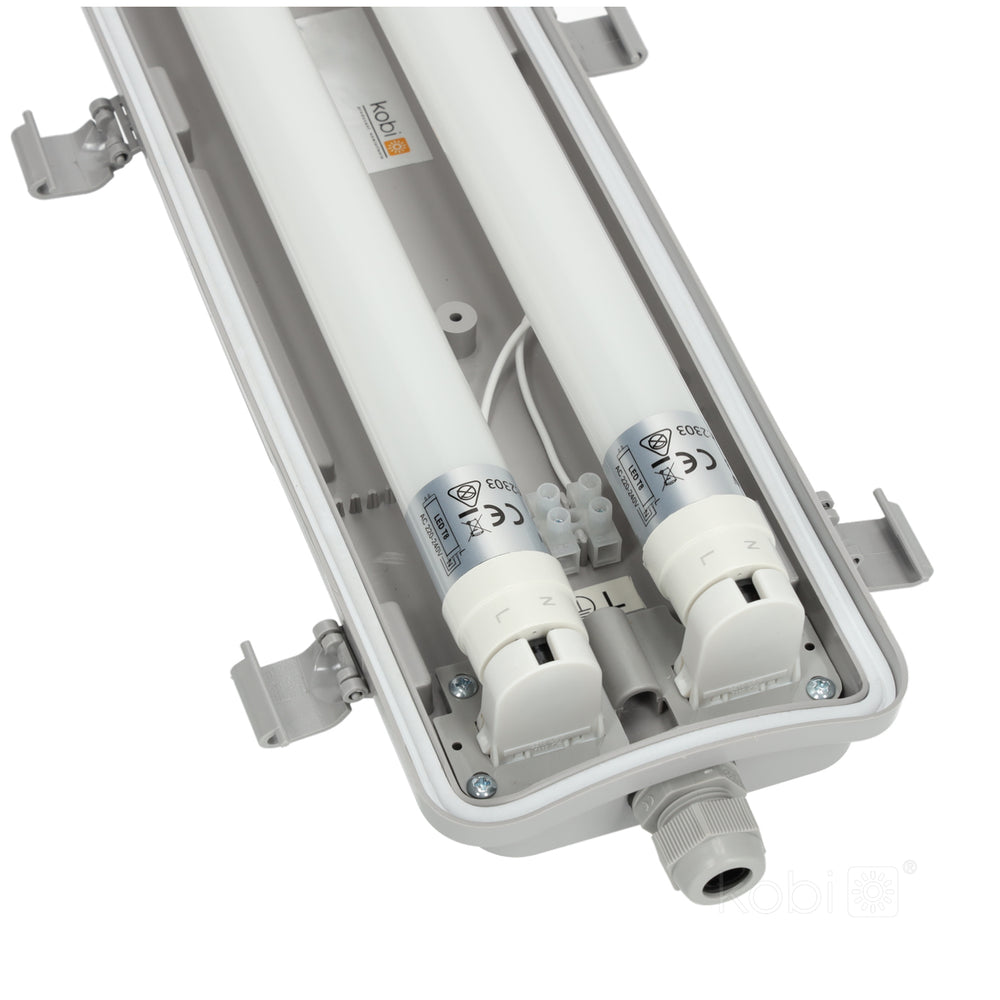 Set HERMETIC 2x120 + LED T8 18W 6500K IP65 Kobi