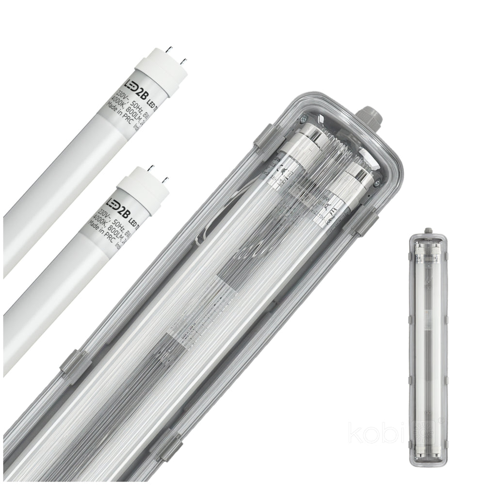 Set HERMETIC 2x60 + LED T8 9W 4000K IP65 Kobi