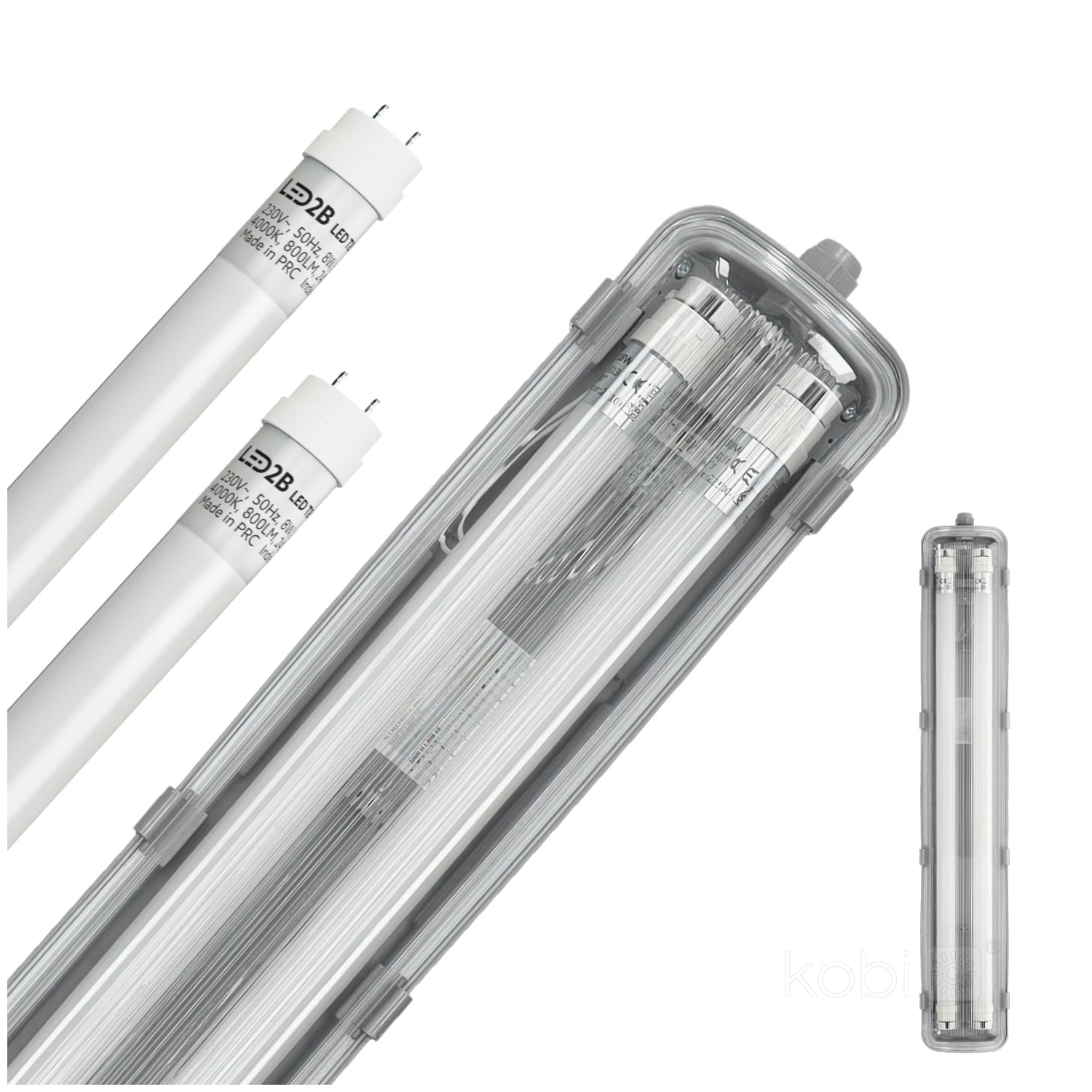 Set HERMETIC 2x60 + LED T8 9W 4000K IP65 Kobi