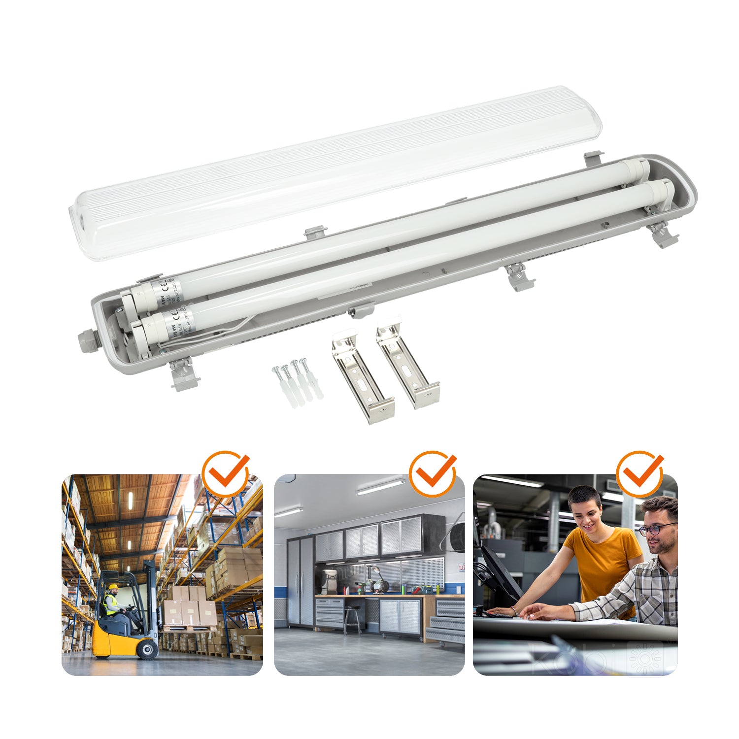 Set HERMETIC 2x60 + LED T8 9W 4000K IP65 Kobi